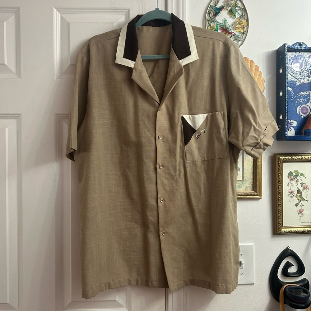 Vintage tan bowling shirt button down